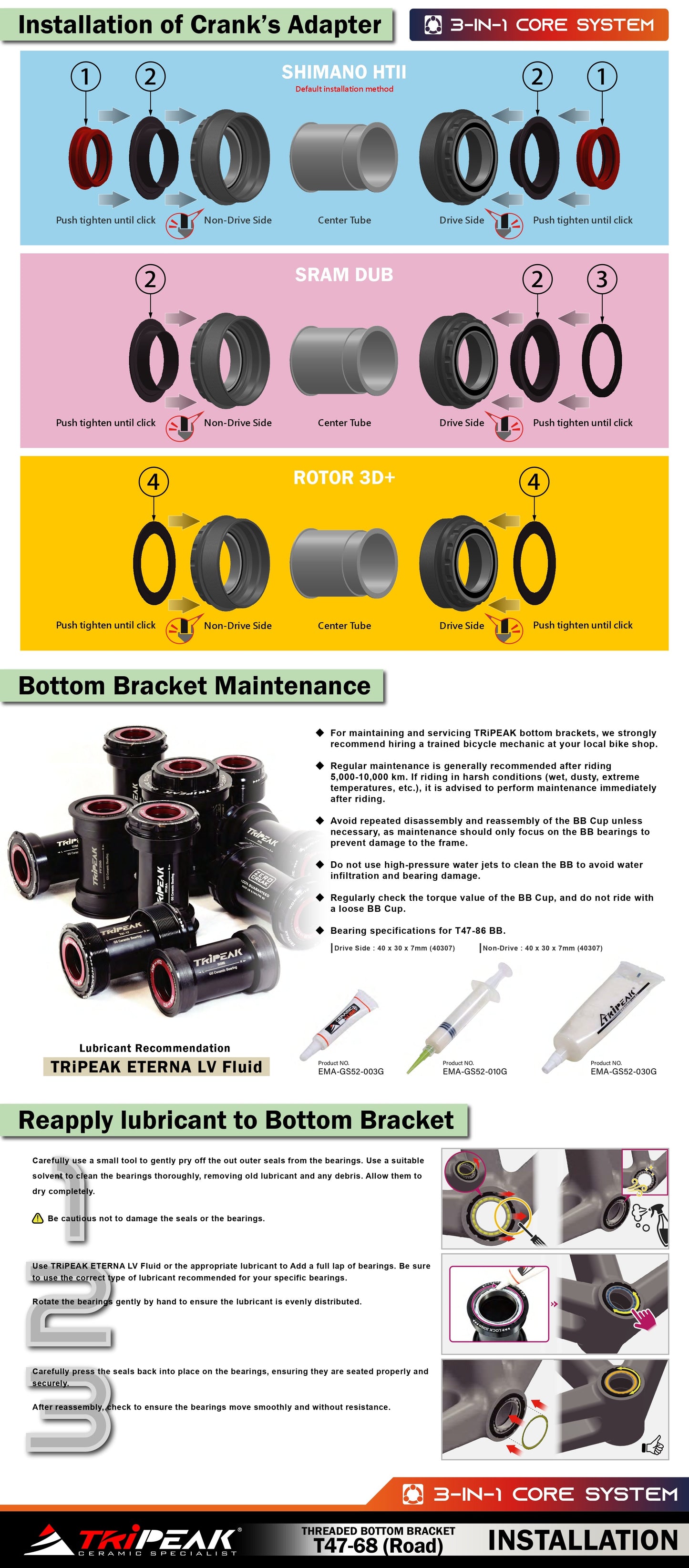 T47 68mm (Road) : 3-in-1 - Movimento centrale filettato