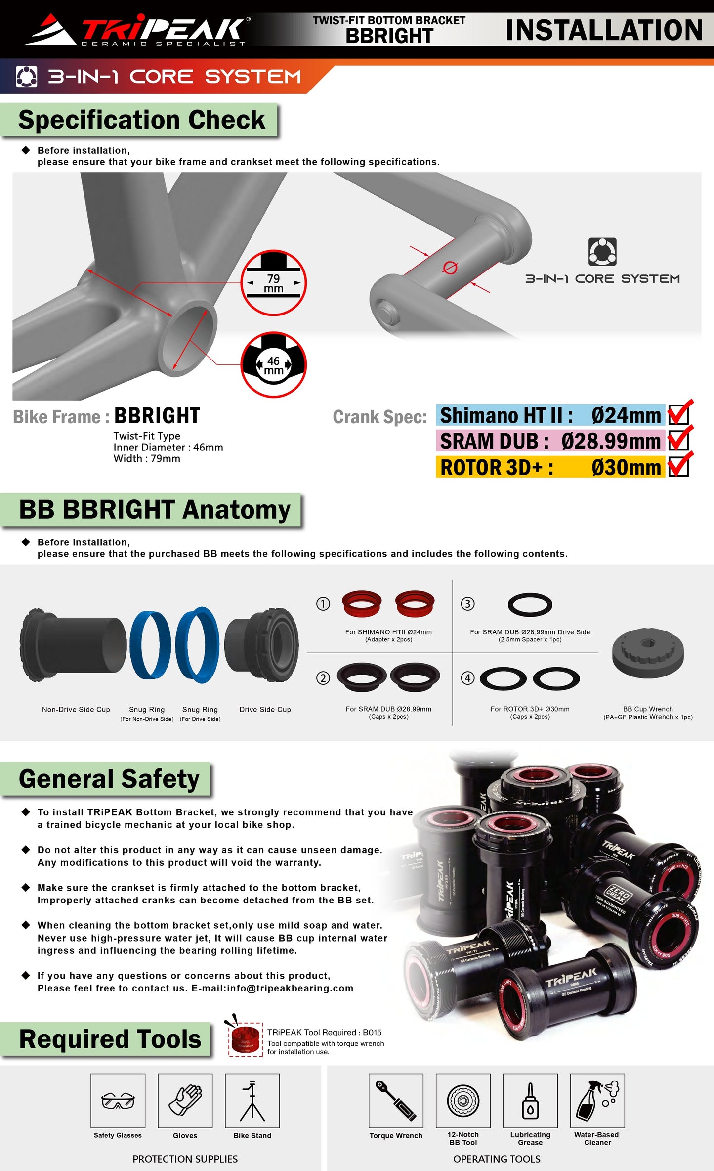 BB Right 79mm (Road) : 3-in-1 Movimento centrale Press-Fit