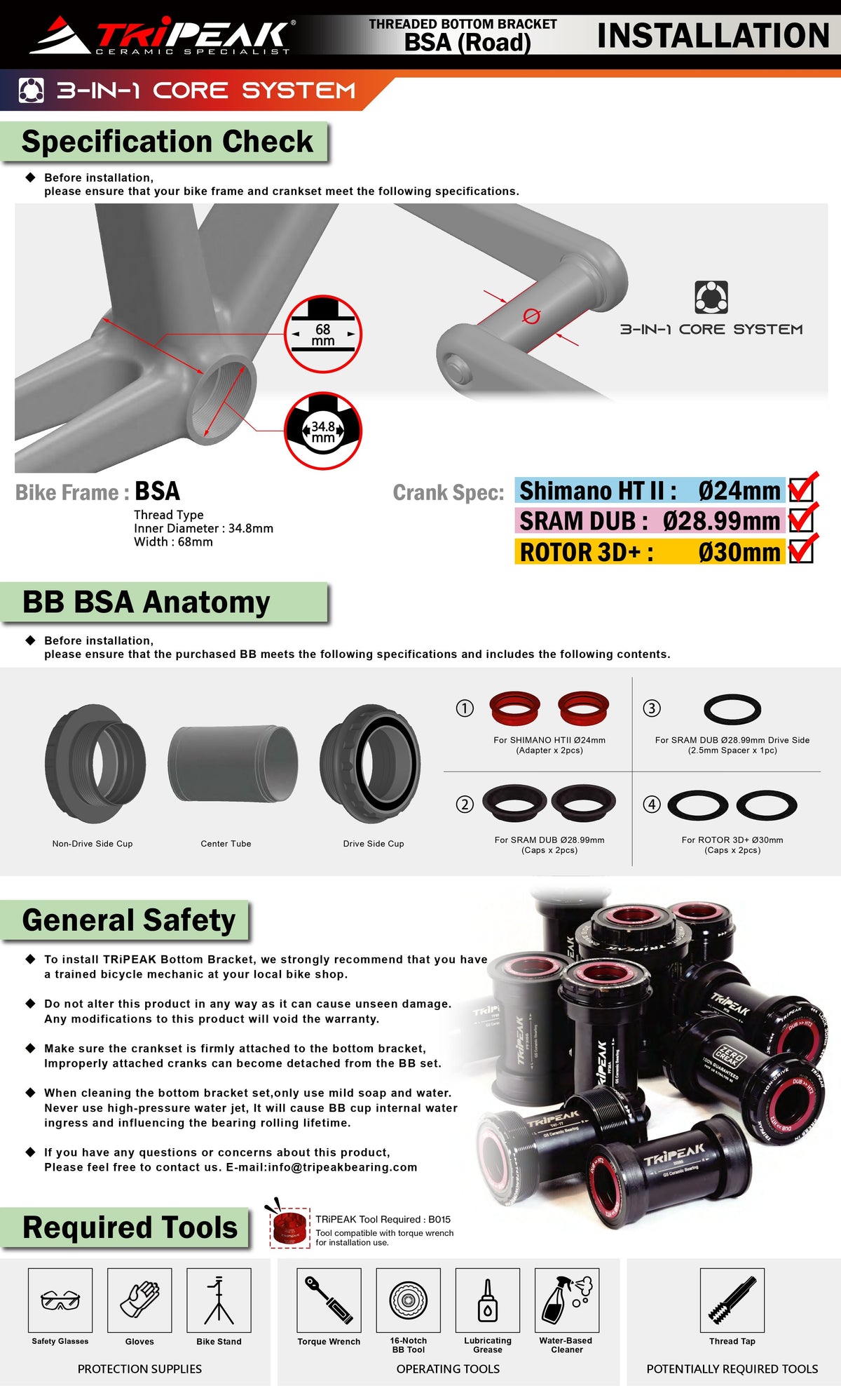 BSA 68mm (Road) : 3-in-1 - Movimento centrale filettato