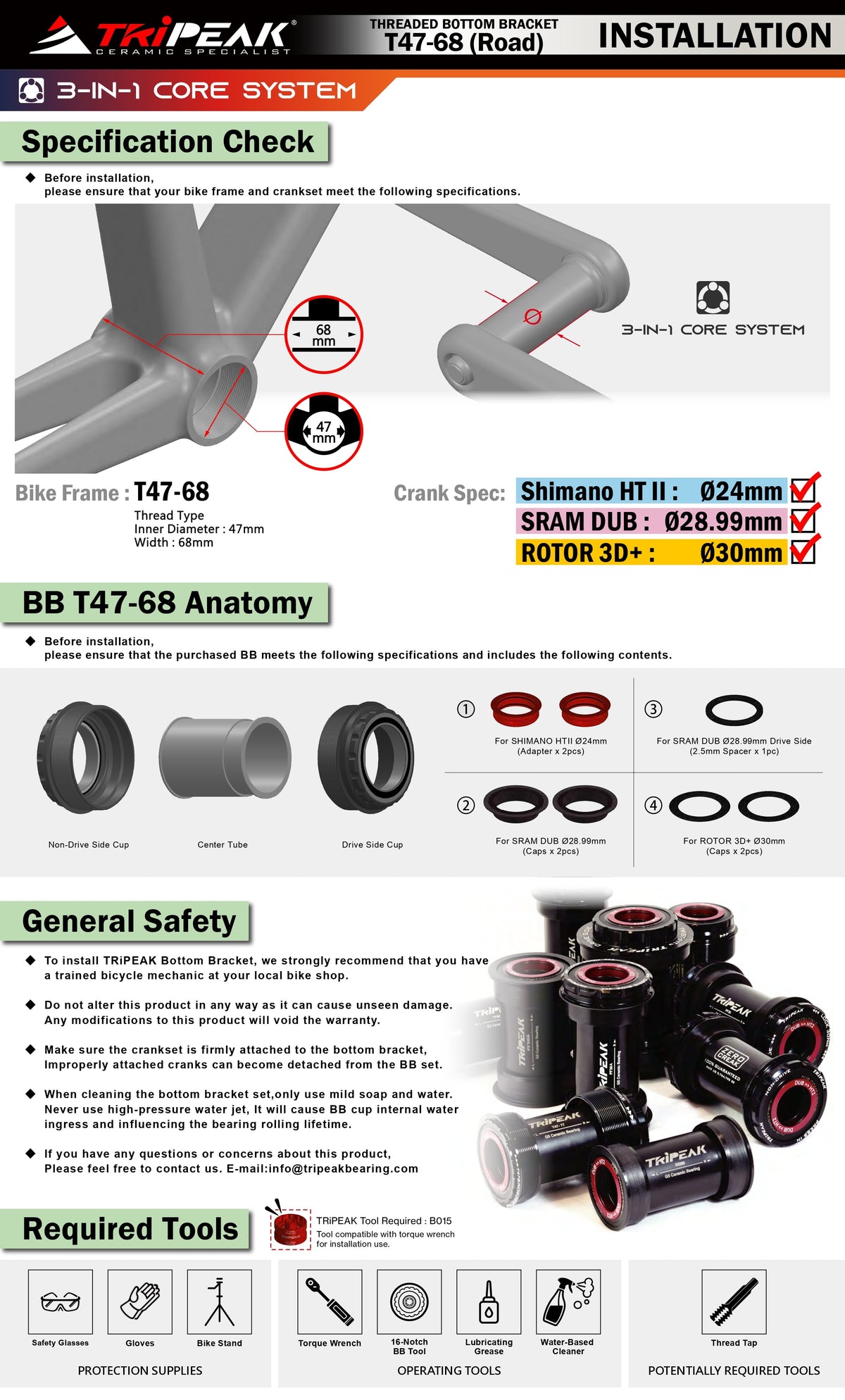 T47 68mm (Road) : 3-in-1 - Movimento centrale filettato