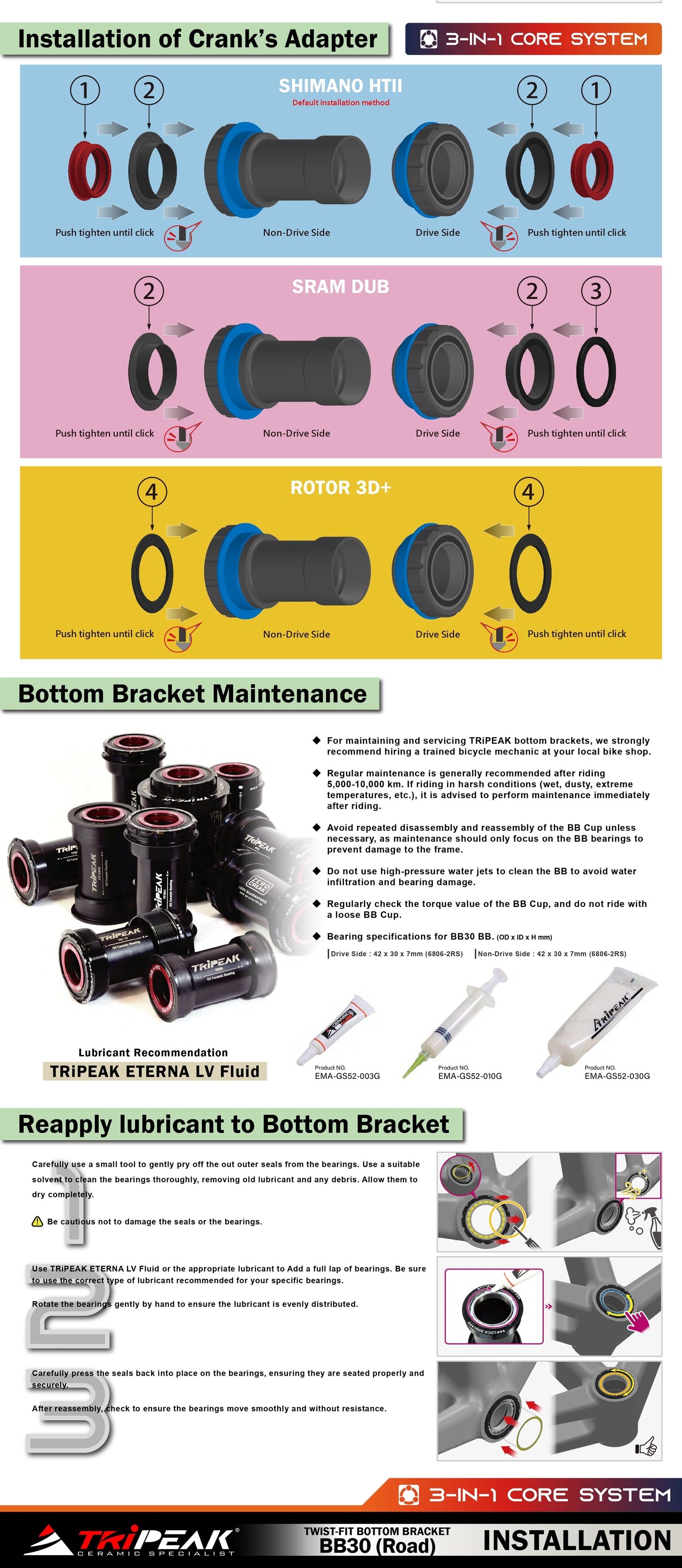 BB30 68mm (Road) : 3-in-1 Movimento centrale Press-Fit